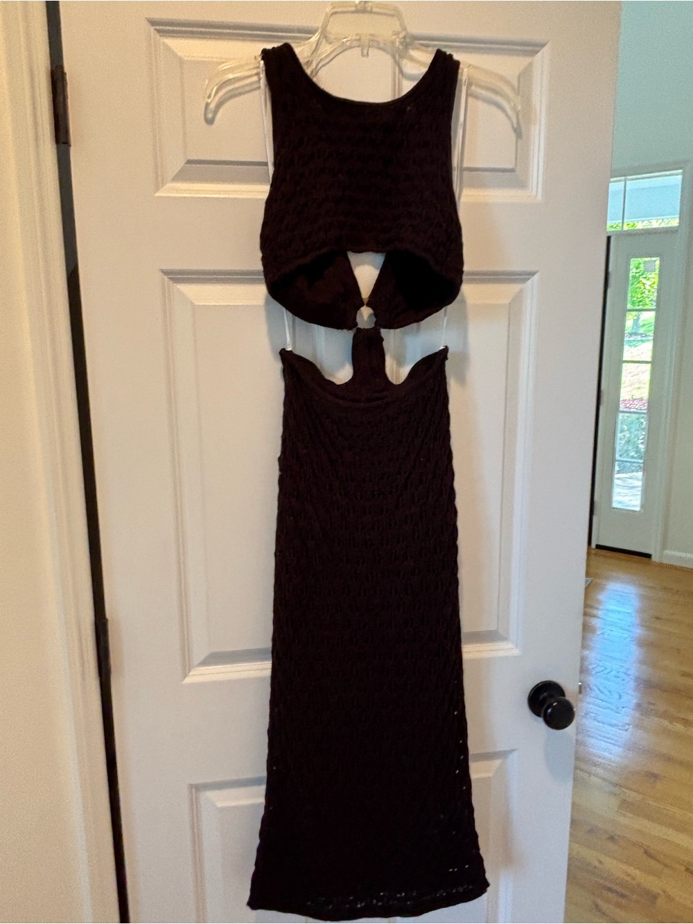 Lulu's Black Backless Knit Maxi Dress with Ring Cutout